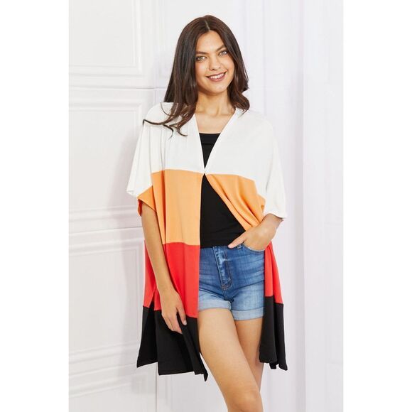 Culture Code Full Size Color Block Short Sleeve Cardigan - Picture 1 of 9